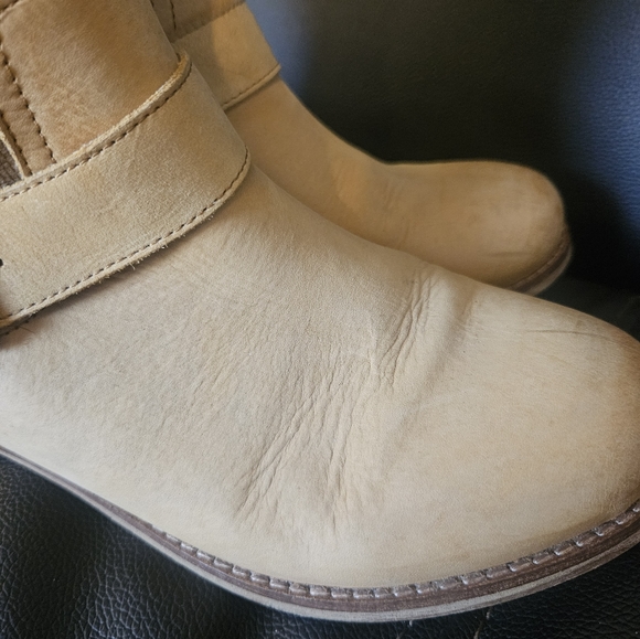 Anthropologie Lockeed Raw Leather & Canvas boots size 8.5 tan buckle shoes - Picture 5 of 10